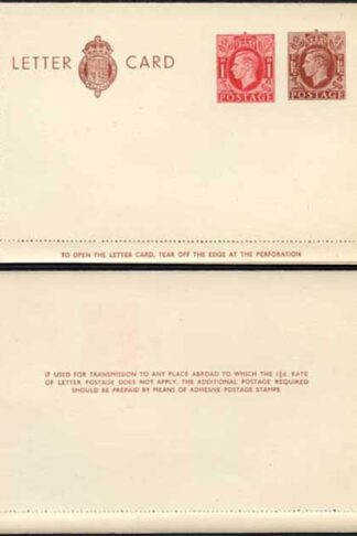 LCP14b KGVI 1 1/2d and 1d Compound Stamped Letter Card Gummed on Back Half MINT