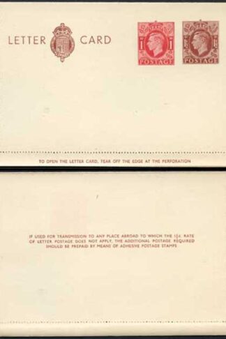 LCP14b KGVI 1 1/2d and 1d Compound Stamped Letter Card Gummed on Back Half MINT