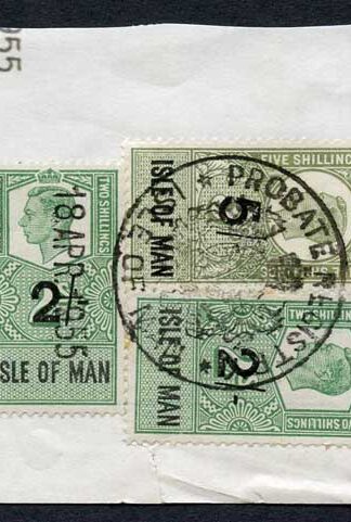 Isle of Man KGVI 2 x 2/- and 5/- Key Plate Type Revenues CDS on Piece