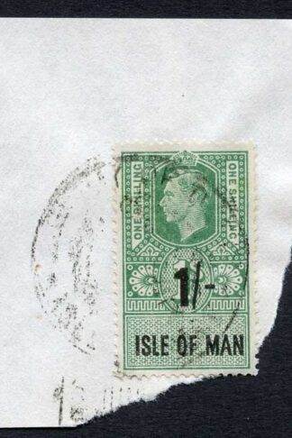 Isle of Man KGVI 1/- Key Plate Type Revenue CDS on Piece