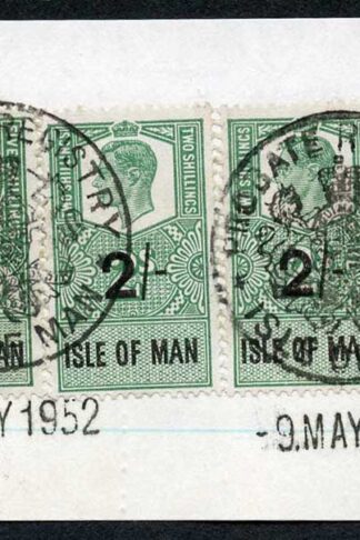 Isle of Man KGVI 2 x 2/- and 5/- Key Plate Type Revenues CDS on Piece
