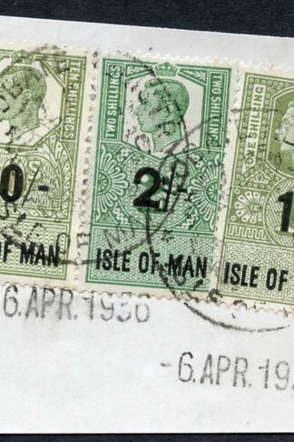 Isle of Man KGVI 10/- + 2/- + 1/- Key Plate Type Revenues CDS on Piece