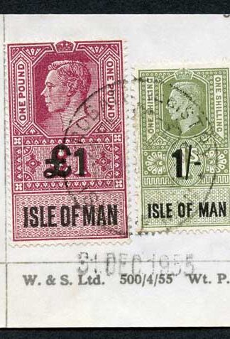 Isle of Man KGVI One Pound + 1/- Key Plate Type Revenues CDS on Piece