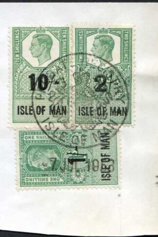 Isle of Man KGVI 10/- + 2/- + 1/- Key Plate Type Revenues CDS on Piece