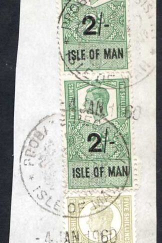 Isle of Man KGVI 2/- Pair + 5/- Key Plate Type Revenues CDS on Piece
