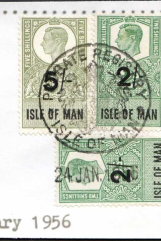 Isle of Man KGVI 5/- + 2 x 2/- Key Plate Type Revenues CDS on Piece