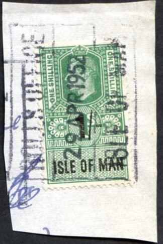 Isle of Man KGVI 1/- Key Plate Type Revenue Used on Piece