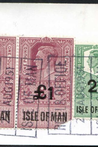 Isle of Man KGVI One Pound Pair + 2/- Key Plate Type Revenues CDS on Piece