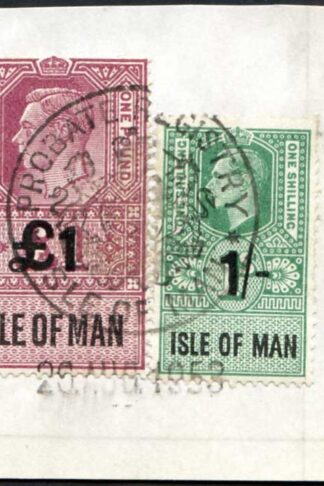 Isle of Man KGVI One Pound and 1/- Key Plate Type Revenues CDS on Piece