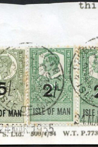 Isle of Man KGVI 2 x One Pound 10/- and 2 x 2/- Key Plate Type Revenues CDS on Piece