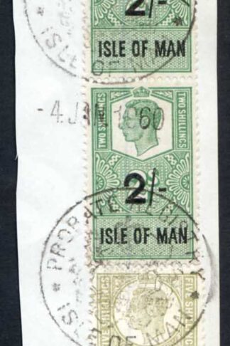 Isle of Man KGVI 2/- Pair and 5/- Key Plate Type Revenues CDS on Piece