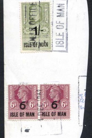 Isle of Man KGVI 1/- and 2 x 6d Key Plate Type Revenues CDS on Piece