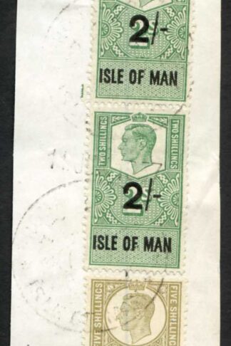 Isle of Man KGVI 5/- and 2 x 2/- Key Plate Type Revenues CDS on Piece