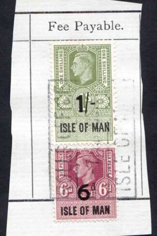 Isle of Man KGVI 1/- and 6d Key Plate Type Revenues CDS on Piece