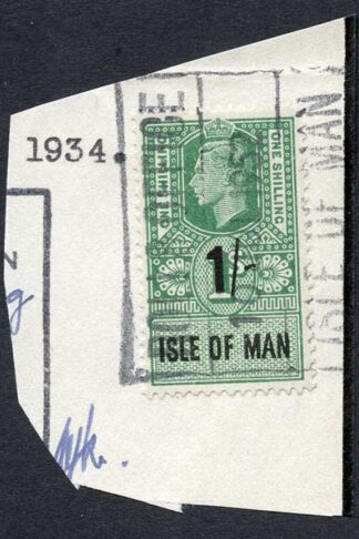Isle of Man KGVI 1/- Key Plate Type Revenue CDS on Piece