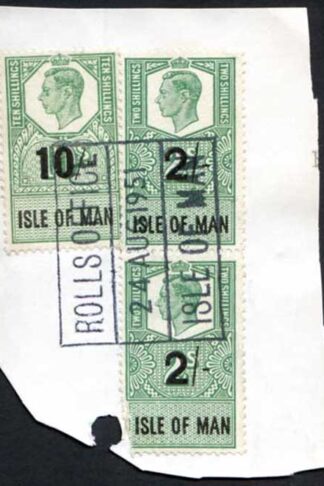 Isle of Man KGVI 10/- and 2 x 2/- Key Plate Type Revenues CDS on Piece