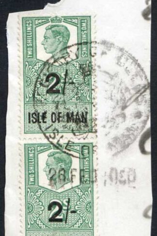 Isle of Man KGVI 2 x 2/- Key Plate Type Revenues CDS on Piece