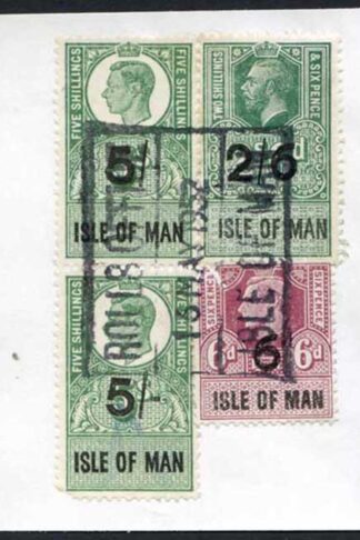 Isle of Man KGVI 2 x 5/- 2/6 and 6d Key Plate Type Revenues CDS on Piece