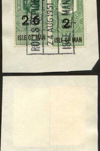 Isle of Man KGV 2/6 and KGVI 2/- Key Plate Type Revenues Used on Piece