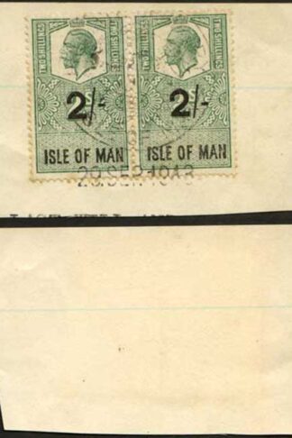 Isle of Man KGV 2/- PAIR Key Plate Type Revenues CDS on Piece