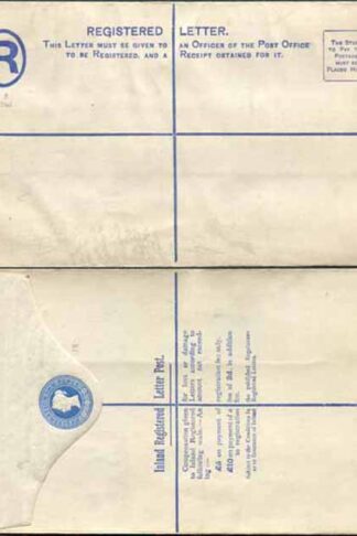 RP15 QV 2d Blue Registered Envelope Serif Text 5 to 10 on back Size H MINT