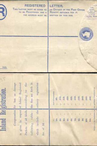 RP23 QV 2d Blue Registered Envelope Size H MINT