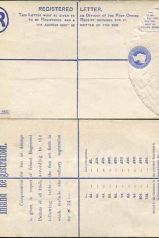 RP23 QV 2d Blue Registered Envelope Size H MINT