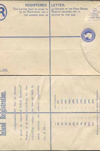 RP23 QV 2d Blue Registered Envelope Size H MINT