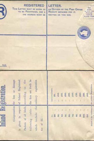 RP23 QV 2d Blue Registered Envelope Size H MINT