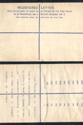 RP23 QV 2d Blue Registered Envelope Size H2 MINT
