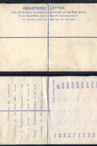 RP23 QV 2d Blue Registered Envelope Size H2 MINT