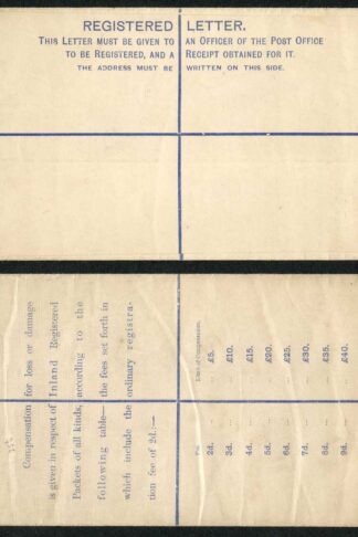 RP23 QV 2d Blue Registered Envelope Size H2 MINT