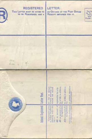 RP14 QV 2d Blue Registered Envelope 2 to 10 on back Size H MINT