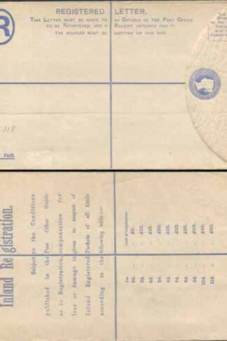 RP23 QV 2d Blue Registered Envelope Size H MINT