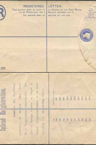 RP23 QV 2d Blue Registered Envelope Size H MINT