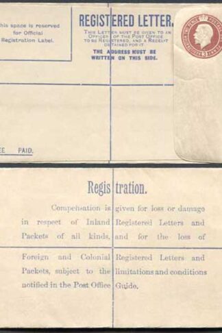 RP27 KGV 3d Red Brown Reg Envelope DE Under Flap Size F Mint