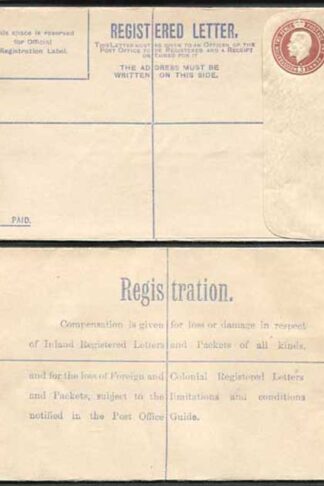 RP27 KGV 3d Red Brown Reg Envelope EE Under Flap Size G Mint