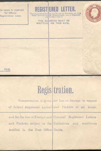 RP27 KGV 3d Red Brown Reg Envelope EE Under Flap Size G Mint