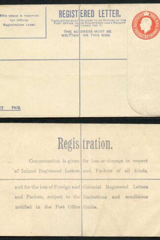 RP34 KGV 5d Orange Registered Envelope AQ Under Flap Type 8 Size G MINT