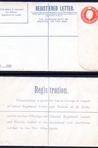 RP34 KGV 5d Orange Registered Envelope KP Under Flap Type 8 Size G MINT