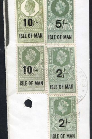 Isle of Man KGVI 10/- + QEII 10/- 5/- and 2 x 2/- Key Plate Type Revenues CDS o