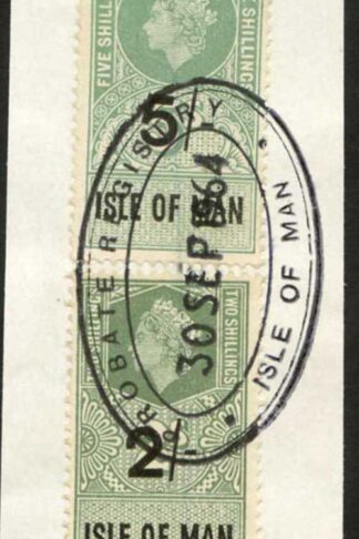 Isle of Man QEII 5/- and 2/- Key Plate Type Revenues CDS on Piece