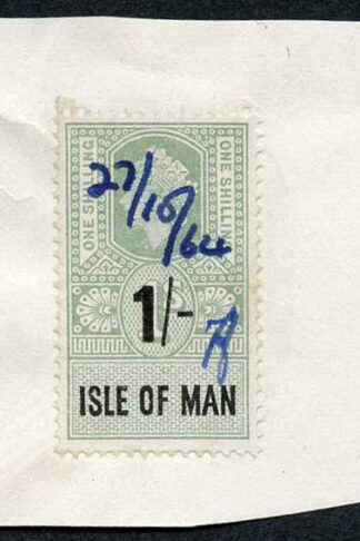 Isle of Man QEII 1/- Key Plate Type Revenues Manuscript Cancel on Piece