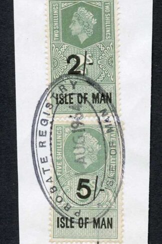 Isle of Man QEII 5/- and 2/- Key Plate Type Revenues CDS on Piece