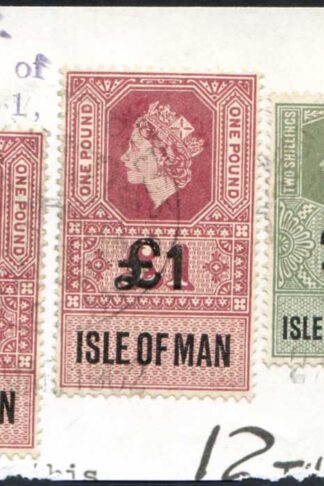 Isle of Man QEII 2 x One Pound and 2/- Key Plate Type Revenues CDS on Piece