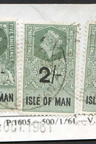 Isle of Man QEII 5/- and 2 x 2/- Key Plate Type Revenues CDS on Piece