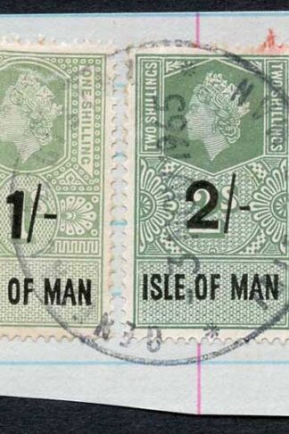 Isle of Man QEII 2/- and 1/- Key Plate Type Revenues CDS on Piece