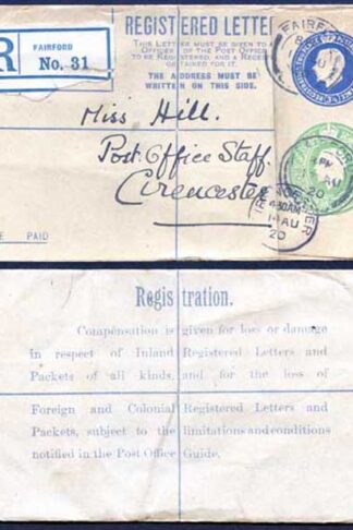 RP33 KGV 3 1/2d and 1/2d Registered Envelope BO Under Flap Size F USED