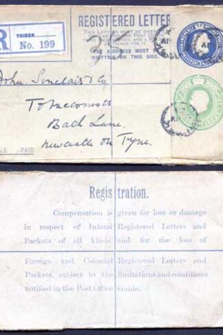 RP33 KGV 3 1/2d and 1/2d Registered Envelope ?? Under Flap Size F USED