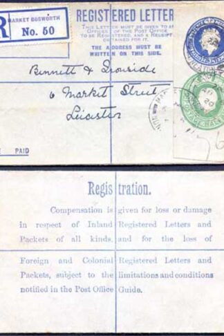 RP33 KGV 3 1/2d and 1/2d Registered Envelope BO Under Flap Size F USED